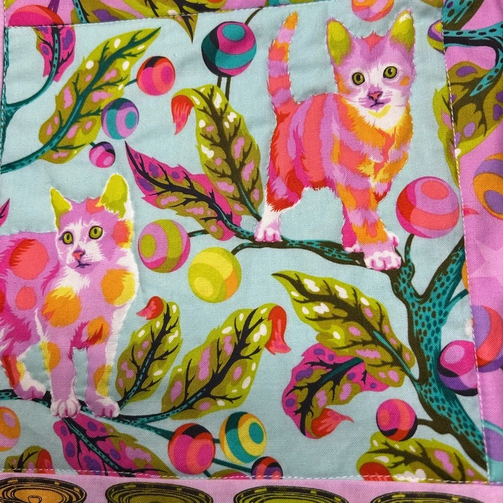 Quilted Cushioned Handmade Cat Kitten Pet Tula Pink Bowl Mat